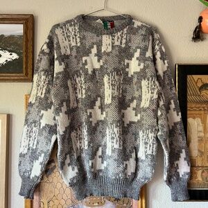90s Italian Vintage Light Grey Abstract Eclectic Grandpa Sweater